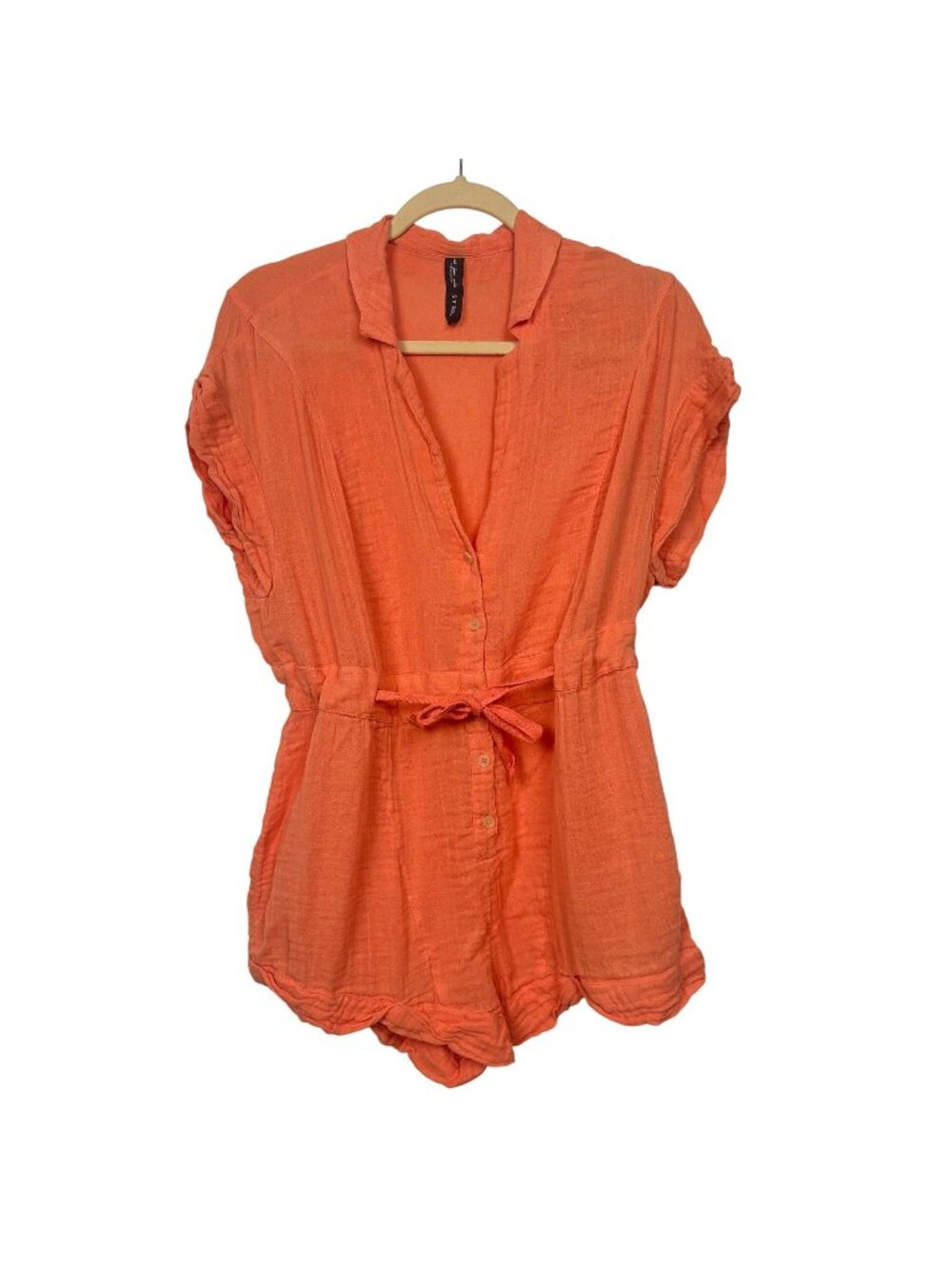 ✨3/$30 Out From Under S Urban Outfitters Coral Orange Button-Up Romper Gauzy